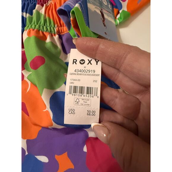 ROXY Floral Long Sleeve Swimsuit Set (2-Piece) Size M NWT Rashguard Boardshorts - Picture 4 of 6